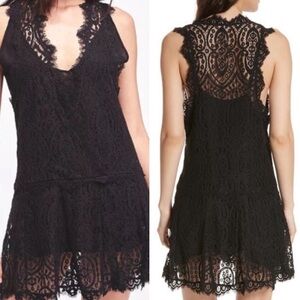 Free People Dress Womens Medium Heart In Two Black Lace Sheer Romantic Goth Mini